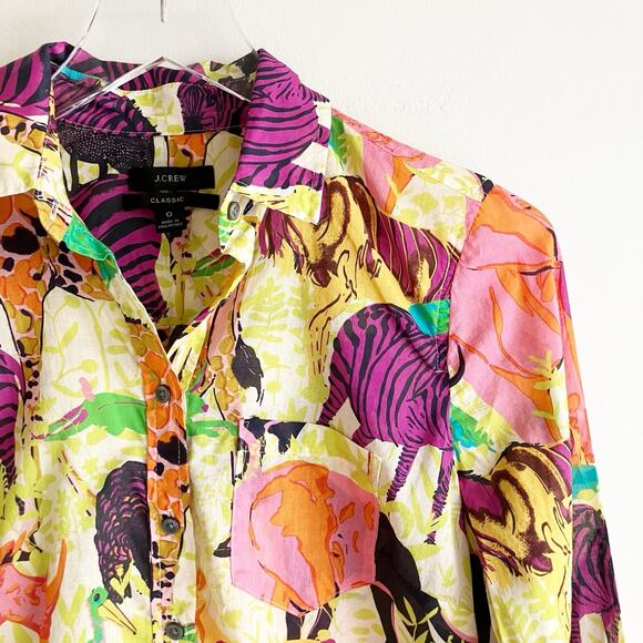 J Crew Women 0 Classic Popover Blouse Safari Ratti Animals AN100 Top Shirt - Picture 2 of 9